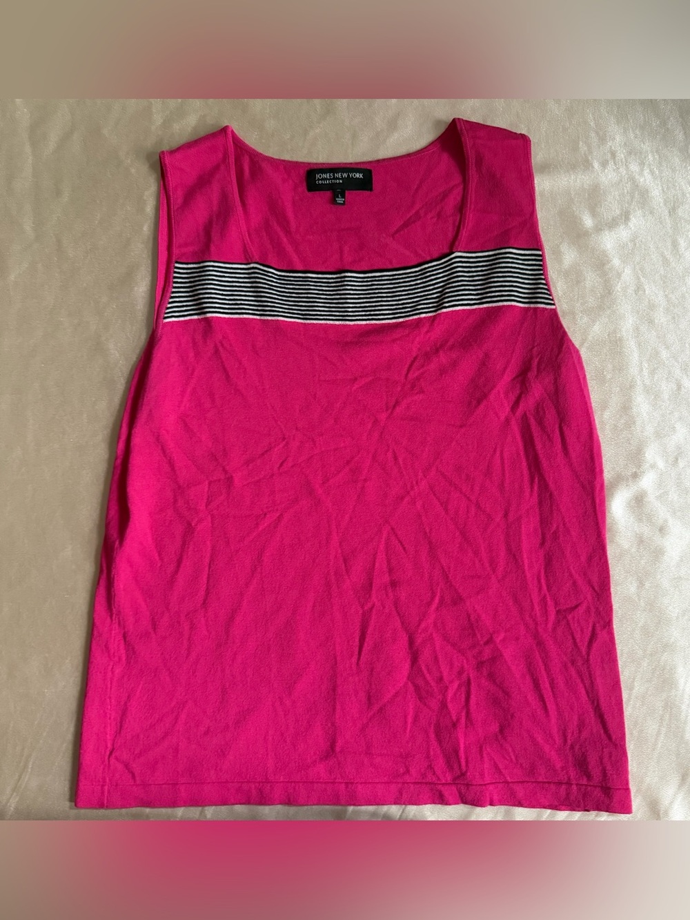 Jones New York Collection Sweater Tank Size L Pink Striped Knit